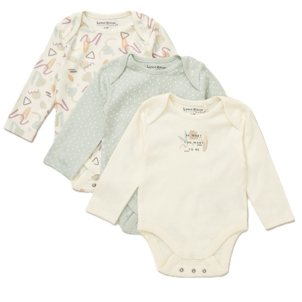 Grow-With-Me Unisex Cotton 3-pack Long Sleeve Bodysuit &amp; Socks Set