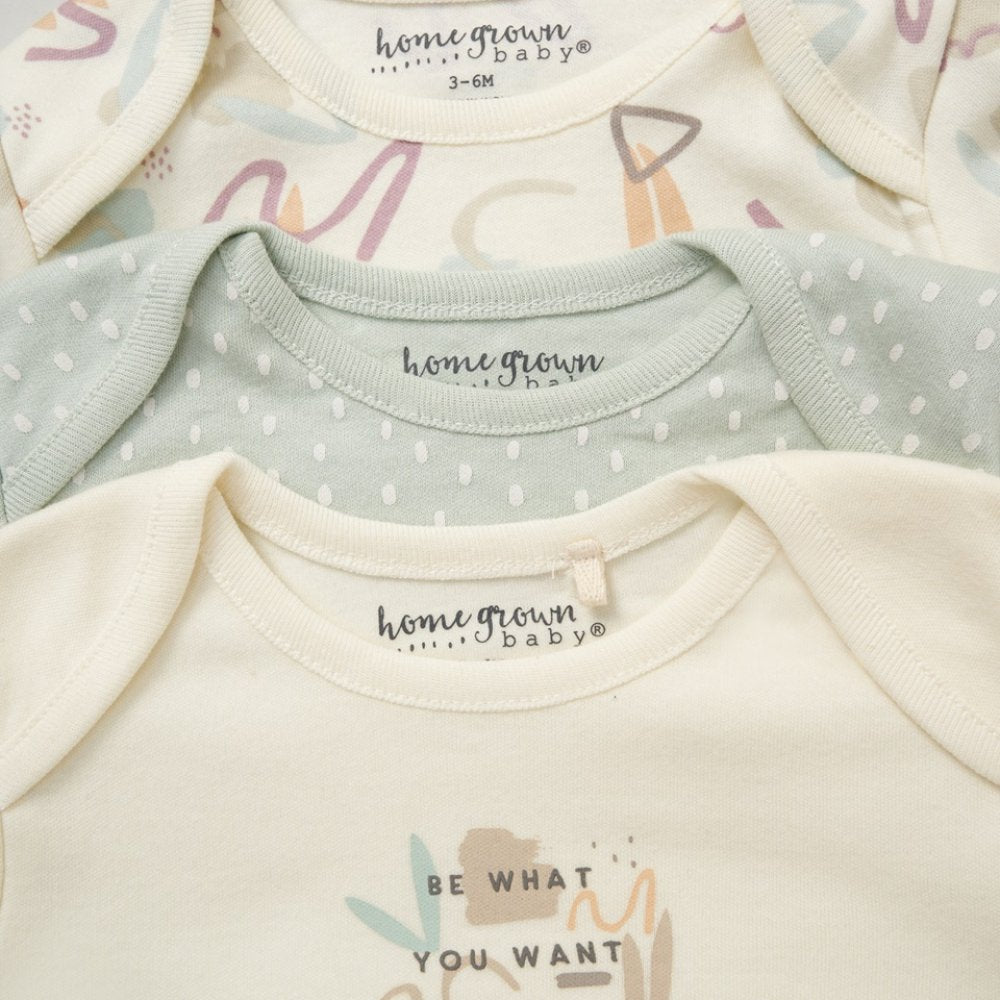 Grow-With-Me Unisex Cotton 3-pack Long Sleeve Bodysuit &amp; Socks Set